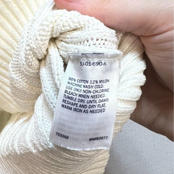 St. Johns Bay Womens Fisherman Sweater Small Petite Ivory Cable Knit Cozy - Picture 3 of 12